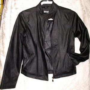 Black Faux Leather Bomber Style Jacket